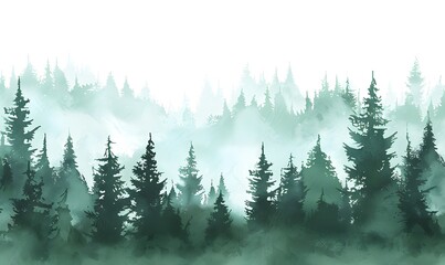 watercolor green forest, Generative AI