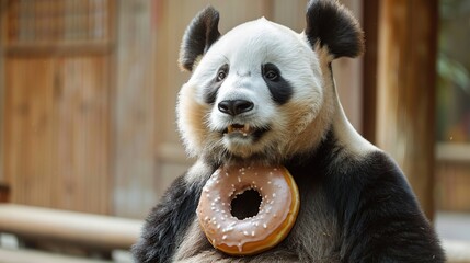 A Panda Bear With a Donut