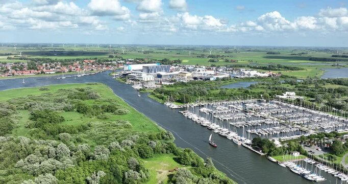 Jachthaven Marina Makkum, Friesland, The Netherlands. Aerial view.