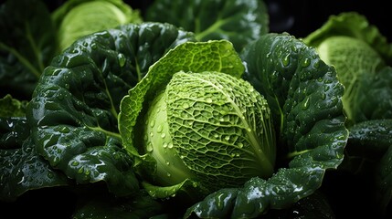 Obraz premium Green fresh cabbage on dark background. AI generated