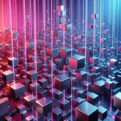 Fototapeta premium Futuristic Abstract Cubes with Neon Light Effects