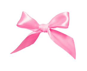 Small pink satin bow isolated on white or transparent background