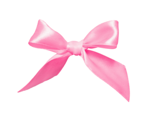 Small pink satin bow isolated on white or transparent background