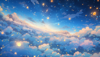Naklejka premium Beautiful cartoon illustration of starry sky 