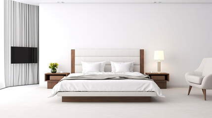 luxurious hotel bedroom suite alone against a blank white background