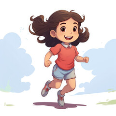 Cute Cartoon Little Girl Character Running with Space for Copy, Generative AI