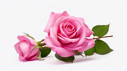 Pure white background with isolated pink rose blooms