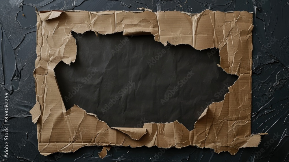 Poster cardboard fragment as banner backdrop for messages corrugated torn card on empty dark backdrop desig