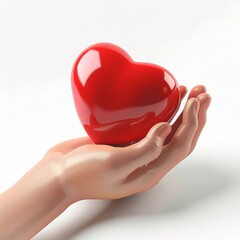 Hands holding red heart love family health care valentine romance concept on white background 3d illustration