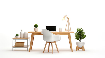 Scandinavian living room isolated on a white background with a working table