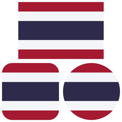 Fototapeta premium Flag of Thailand. Set with different shapes: round, square, rectangular. Ready isolated icons emblems badge. White background