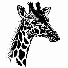 Naklejka premium A black and white drawing of a giraffe 's head