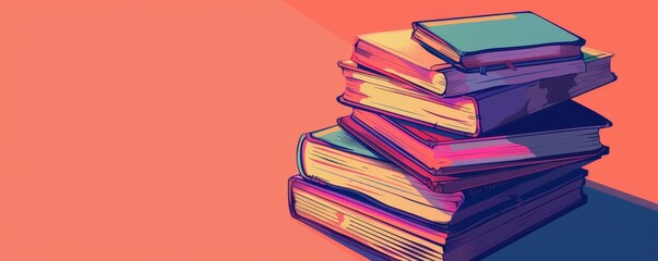 Stack of colorful books against a vibrant background, illustration. Education and knowledge concept