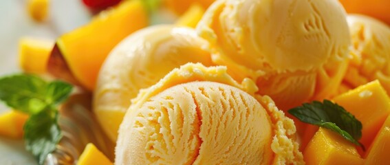 A closeup of orange ice cream