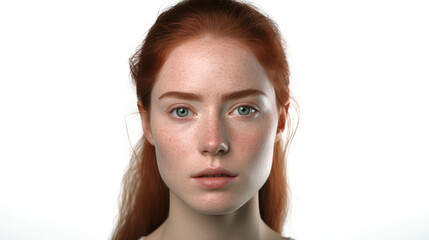 Fototapeta premium Woman in close-up against a stark white background