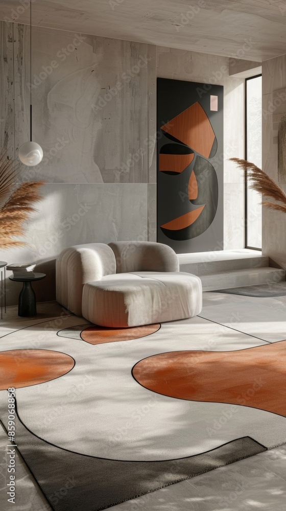 Poster an abstract rug with intersecting lines and shapes adding a touch of complexity to any room.