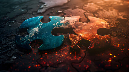 Colorful jigsaw puzzles come together to create a map. Each piece reveals a unique region. and connected to each other The complete map emphasizes the diversity and unity of the various areas.