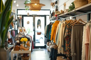 Fototapeta premium A Stylish Boutique With Clothes Hanging On Racks