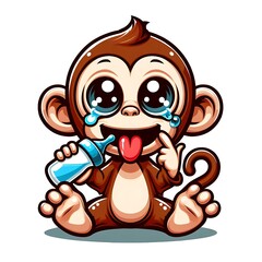Fototapeta premium A cartoon of a monkey design colours graphic holding a bottle Art.