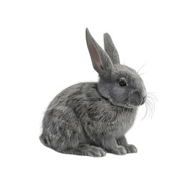 Obraz premium Adorable gray rabbit with fluffy fur sitting and looking at the camera, perfect for nature and wildlife-themed stock photos.