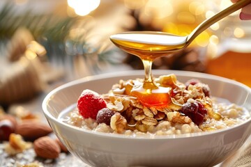 Honey Drizzled Oatmeal with Berries and Nuts