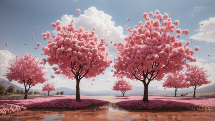 park with pink trees