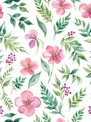 Obraz premium a floral border adorned with pink flowers, green leaves, and purple berries.
