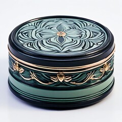 Powder compact design, sage green, vintage luxury design 