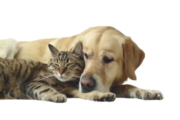 Affectionate Dog and Cat Friendship Isolated on Transparent Background