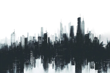 Dystopian Cityscape Dominated by Towering Buildings Isolated on Transparent Background