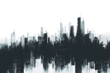Dystopian Cityscape Dominated by Towering Buildings Isolated on Transparent Background
