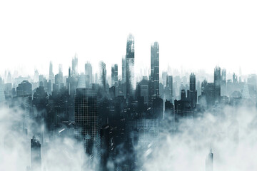 Grim Dystopian Metropolis with Towering Structures Isolated on Transparent Background