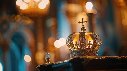 A golden crown on the altar of an Orthodox church