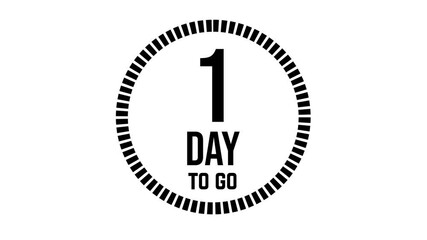 1 day to go, 31 to 1 day count 2D animation, motion graphics running numbers counting days, 1 day in a month, one day left, 4K HD video with black text Transparent video alpha channel.