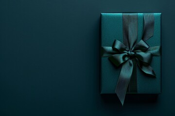 Elegant Teal Gift Box with Satin Ribbon on Dark Background - A Symbol of Surprise and Generosity