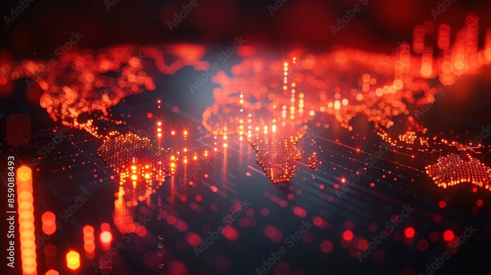 Poster the stock market concept with crypto currency indicators on an abstract background with a world map