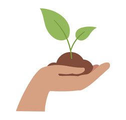 Human hand hold green small sprout. Care environmental development. Maintain living root. Growing concept. Planting sapling
