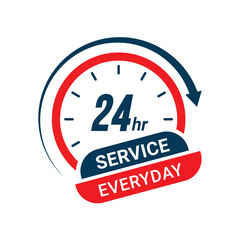 vector 24 hours service everyday red and blue label 
