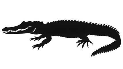Fototapeta premium A black silhouette of a Crocodile sketch clip art 