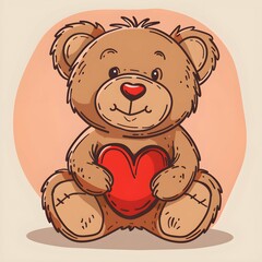 Obraz premium A cartoon illustration of a brown teddy bear sitting with a big, red heart in its paws
