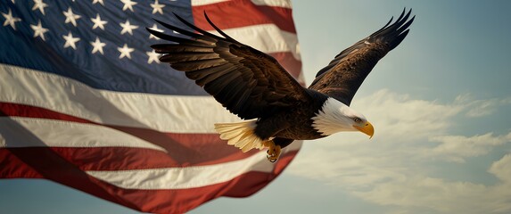 Majestic Bald Eagle with American Flag Background Symbolizing Freedom and Pride - Celebrate 4th of July