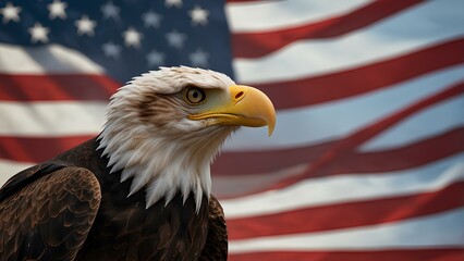Majestic Bald Eagle with American Flag Background Symbolizing Freedom and Pride - Celebrate 4th of July