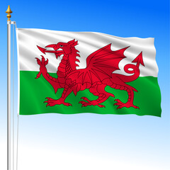 Wales official waving flag, region of the United Kingdom, vector illustration