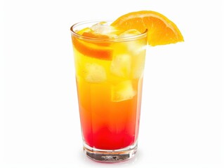 Cocktail Isolated. Tequila Sunrise in Glass on White Background
