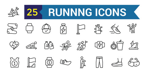 Running icons set. Outline set of running vector icons for ui design. Outline icon collection. Editable stroke.