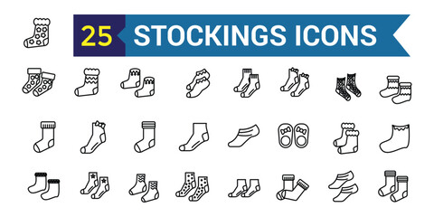 Stockings icons set outline vector. Vascular leg. Vein medical. Outline icon collection. Editable stroke.