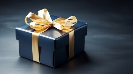 Obraz premium Father s day gift box on dark blue background with copy space, banner template for celebrating dad