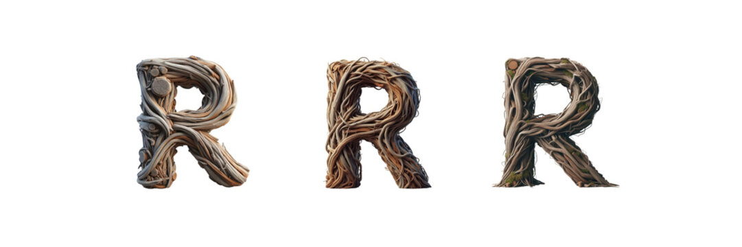 letter ''RRR'' made of old creepy tree branch, Halloween Day special set of against Transparent background
