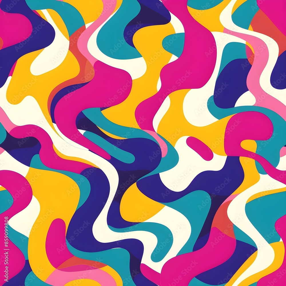 Wall mural Abstract colorful seamless pattern with flowing curve twirl shapes colorful fluid vivid vibrant.