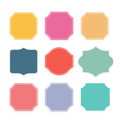 A set of colorful labels or frames isolated on a white background, with a simple flat vector illustration style